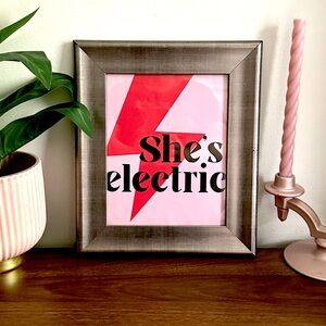 She’s Electric Lightning Bolt Red & Pink Canvas Art Print Silver Framed Wall Art